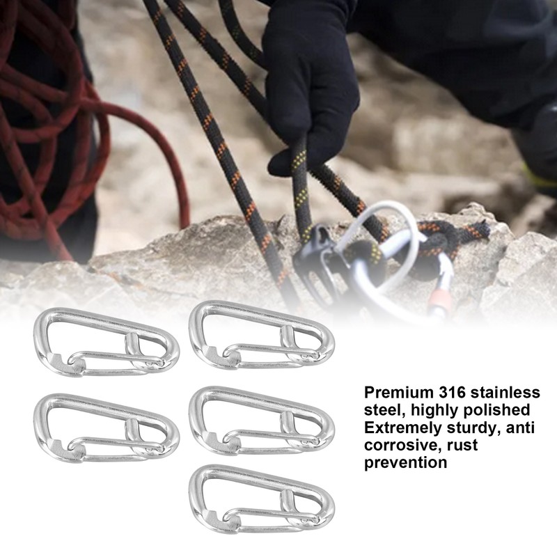 5 Pcs Spring Hook 316 Stainless Steel Carabiner Clip Heavy
