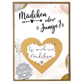 Joli Coon Joli Coon Rubbelkarte Geschlecht verkünden - Es wird ein Mädchen mit Kuvert - Gender Reveal Party - Boy or Girl