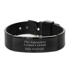 Retirement Payroll Clerk Gifts, The legendary Payroll Clerk has retired, Appreciation Birthday Black Shark Mesh Bracelet for Payroll Clerk, Men, Women, Friends, Coworkers