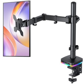 H&C(hcck&Cllassp) RGB Single Monitor Stand, Fully Adjustable Monitor Desk Mount Sturdy Stepped Arm Design up to 17.6lbs, Desk Mount with RGB Light C-Clamp 75x75/100x100 VESA