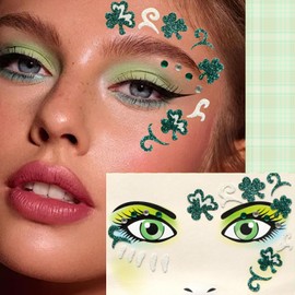 1 Sheet St. Patrick's Day Face Gems Green Glitter Clover Face Jewels Stick on Face Eye Gems Face Stickers for Women, Body Eyes Face Tattoos Sticker for St. Patrick's Day Party Festival Accessory