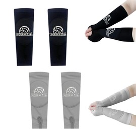 Volleyball Arm Sleeves with Protective Padding, 2 Pairs, Thumbhole Design, Black