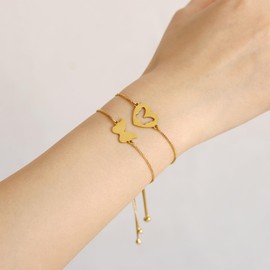 Raicegs 18K Gold Plated Friendship Bracelet Bff Matching Butterfly Charms Bracelet Set for Women Gifts for Teen Couples Best Friend Adjustable Bracelet