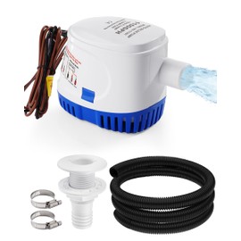 12V Automatic Boat Bilge Pump Kit, 1100GPH DC Marine Pump w/Float Switch, 1-1/8" Outlet, Marine-Grade Hose & Thru-Hull Fitting, Submersible Water Removal Pump for Fishing Boat, Jet ski & Jon Boat