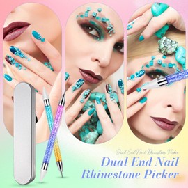 Tatuo 2 Pieces Nail Rhinestone Picker Dual Ended Wax Pen for Rhinestones Dotting Gems Crystals Studs Picker Crystal Beads Handle Manicure Nail Art DIY Making Tool(Light Gradient Color)