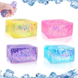 Nice Cube, Fidget Ball, Squeezes Cube, Stress Balls, Squeezes Cube, Ice Cube Fidget Toy, Pack of 4 Stress Ball Children's Ice Cubes, Stress Ball for Children, Adults, Anxiety and Stress Relief