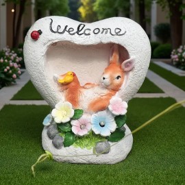 Resin Garden Rabbit Statue with Auto-On/Off Solar-Powered Lighting - Outdoor Bunny Decor with Expressive Eyes & Fluffy TailColor: White, Size: M