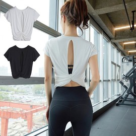 Back Slit Short Sleeve Pilates & Yoga Top Black/M