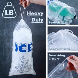 150 Pack Ice Bags with Drawstring Ice Bags for Ice Machine Thick Plastic Bags for Ice Reusable Ice Storage Bags Portable Heavy-Duty Ice Cub Bags for Freezer, 5+10LB