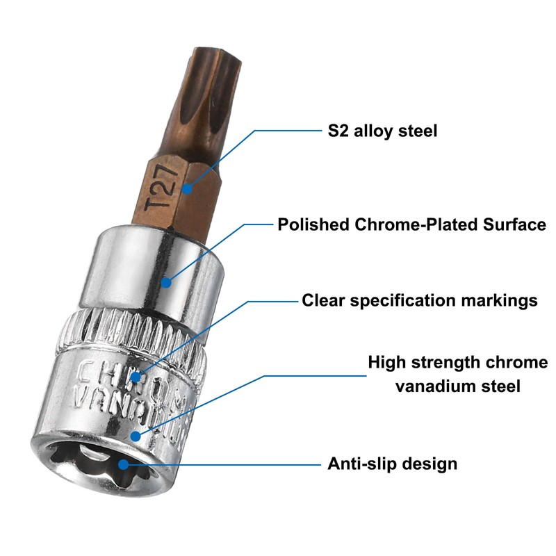 sourcing map 5pcs 1/4" Drive x T27 Torx Bit Socket,
