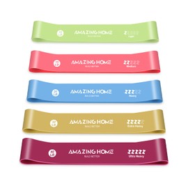 5-Piece Fitness Bands Set Made of Natural Latex - Different Resistance Levels, Theraband Suitable for Home, Gym, Yoga and Independent Training