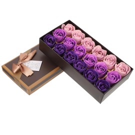 Healvian 18pcs Floral Scented Soap Flower Rose Petals Gradient Purple Box for Valentine's Day Birthday Wedding for Hand Washing Decor and Aromatic Experience