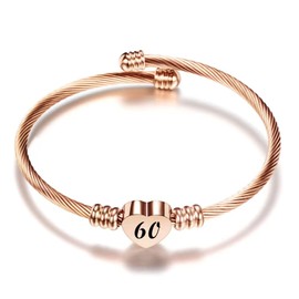ZakiaHo Rose Gold Plated 60th Birthday Gifts for Women Jewellery Nana Grandma Sister Auntie Niece Bestie Best Friend Dainty Adjustable Jewellery Love Heart Cuff Bangle Bracelets