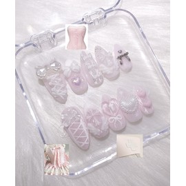 Angelic Pink ﾟ｡ﾟ･｡ Handmade Nail Tips - Short Coffin / 엔젤릭 핑크 ﾟ｡ﾟ･｡ 수제네일팁 - 숏코핀
