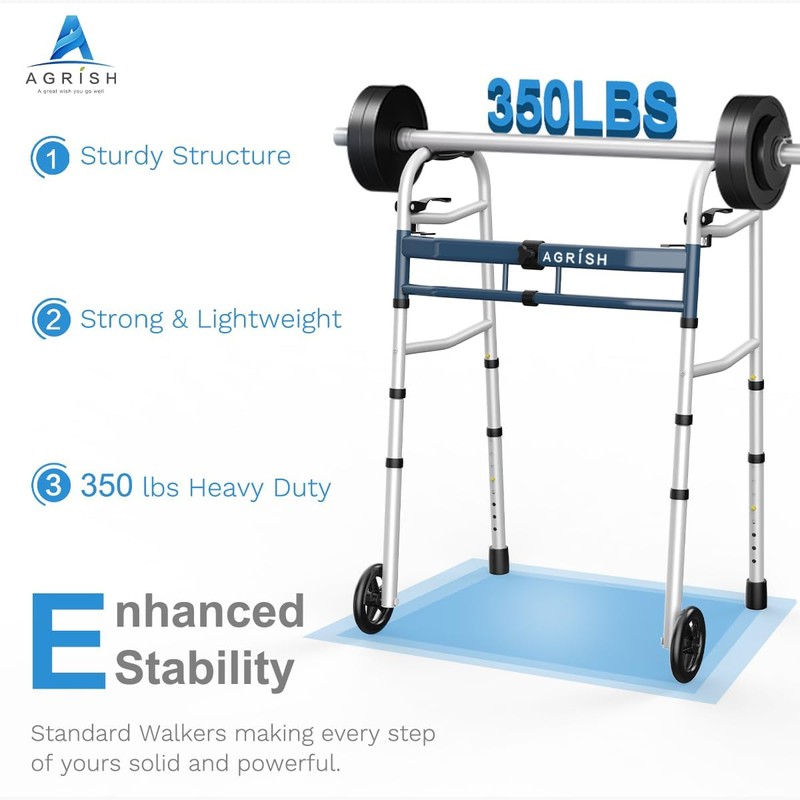 Narrow Walker for Seniors, Adjustable Width Folding Walker with 5"