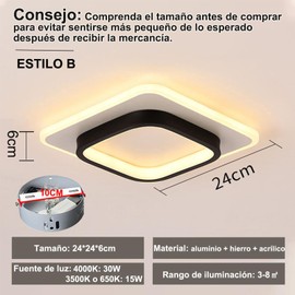 Lámpara de Techo de 30W, 3 Tipos de Luz in 1, Lamparas de Techo para Baño, IP45 Impermeable, Lamparas Decorativas Techo para Dormitorio Balcón Cocina Sala Habitación, Negro (Estilo 3)