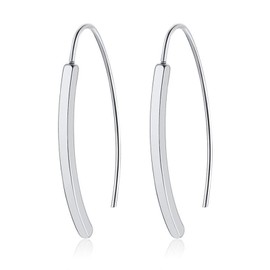 Silver Bar Dangle Earrings for Women Wire Threader Earrings Pull Through Open Hoop Earrings Statement Jewelry Gift For Women Teen Girls