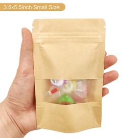 SumDirect 50Pcs 9x14cm Bolsas de Papel Kraft con Cierre, Bolsas Zip Alimentos con Ventana para Guardar