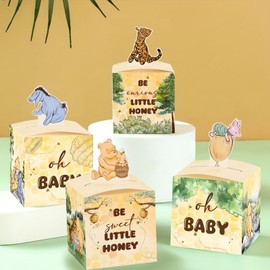 QZCYU 24pcs Winnie Baby Shower Decorations, Pooh Party Decorations, Baby Shower Table Sign Centerpieces, Animal Party Favor Boxes for Baby Showers, Birthdays, and Gender Reveals