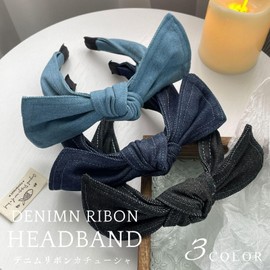 HARJIO Women's Ribbon Denim Headband, Hair Accessory, Denim Fabric, Hair Band, Headband, Hair Accessory, Small Face, Girly, Korean Fashion, Black, Blue, Navy, Black, Blue, Navy, Indigo, Cute, Stylish, Popular Trend (Navy, FREE)