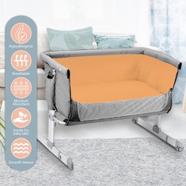Pizuna Travel Cot Fitted Sheet 60 x 120 cm, Apricot Orange, 400 Thread Count 100% Long Staple Cotton Fitted Bed Sheet, Soft Sateen Weave Travel Cot Sheet with 15 cm Deep Pocket
