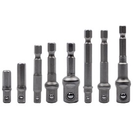 AMZSKU Socket Adapter, 8 Piece Set, 1/4" Hex Adapter to 1/4", 3/8", 1/2" Socket, for Drill and Cordless Screwdriver, Sockets and Sockets, Bit Holder