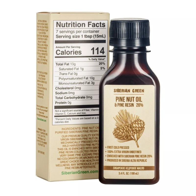Siberian Pine Nut Oil 100% with Pine Resin Premium Unrefined