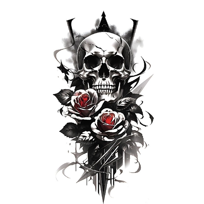 6 Blätter Temporäre Totenkopf und Rosen Tattoos Skull Tattoos Deadhead