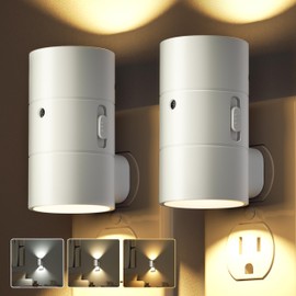 JOFIOS Night Lights Plug Into Wall,Dimmable LED Nightlight with Dusk to Dawn Light Sensor,0-100LM Adjustable Brightness,3 Color Temperatures,Night Light for Hallway Bathroom Stair Bedroom,White,2 Pack