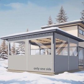 FoundGo 8(H) x15(W) ft Heavy Duty Vinyl Gazebo Curtain Replacement with Window,Privacy Gazebo Curtain Outdoor Waterproof Windproof and Snowproof in Winter for Garage,Pavilion,Balcony-Gray-1pc