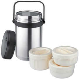 Isosteel VA-9683 1.5 Liter 51 fl. oz 18/8 Stainless Steel Double-Wall Vacuum Food Container incl. 3 Plastic containers