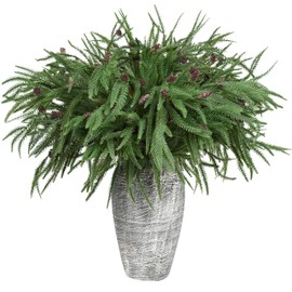 Palonu 12 PCS 28 Inches Christmas Norfolk Pine Branches with Pinecone, Artificial Pine Branches Faux Greenery Pine Stems, Fake Norfolk Picks for Vase Garland Wreath Xmas Indoor Home Decor