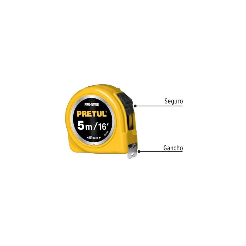 Pretul PRO-5MEB, Flexmetro, amarillo, 5m, cinta 19mm tarjeta plstica