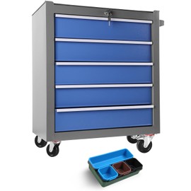 OutdoorVibe Tool Chest with 5 Drawers, Tool Cart with 7 Organizer Tray Divider Set & Wheels, Large Rolling Tool Box Organizer for Garage, Workshop, Home Crafts