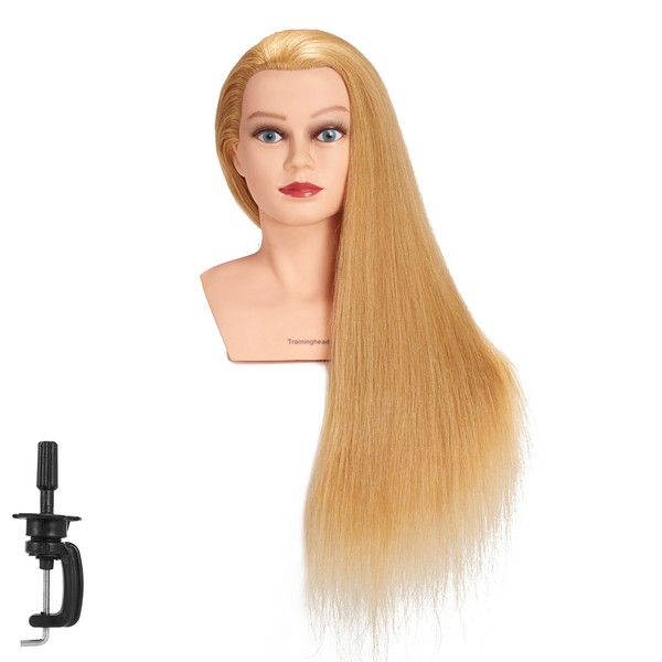 Traininghead 28-30" 100% Human Hair Mannequin Head Hairdressing Training Practice Head Hair Styling Cosmetology Manikin Doll Head With Clamp Stand (Blond)