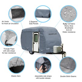 GEARFLAG Fiberglass Travel Trailer Camper Cover Fits 8-10ft - Multi-Layers, Scratch-Proof, Zippered Side Panels, Reinforced Windproof Straps, Anti-UV, Water-Resistance