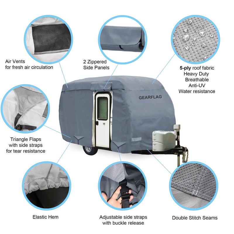 GEARFLAG Fiberglass Travel Trailer Camper Cover Fits 8-10ft - Multi-Layers,