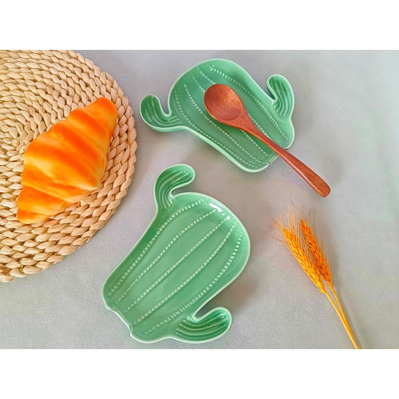 Ceramic Spoon Rest for Stove Top, Cactus Cute Spoon Rest