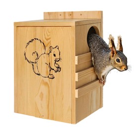 INRLKIT Premium Wood Squirrel House - Hanging Chipmunks Squirrel House for Outside with Exterior Porch, Wooden Nesting Box Squirrel Feeder for Chipmunk Birds Doves Wildlife Breeding Living Outdoor
