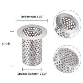 osseph Commercial Floor Drain Strainer, 3 1/2" Lip Diameter x 4" Tall 316 Perforated Cylindrical Mesh Stainless Steel Drain Strainer with Carry Handle for Restaurant/Factory/Kitchen/Laboratory