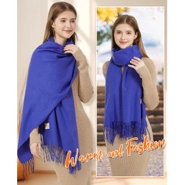 MYSSUCI Elegant Women's Scarf with Fringes, 200 x 68 cm, Soft and Warm Winter Scarf, Ideal for Wedding, Everyday and Outdoor Activities, royal