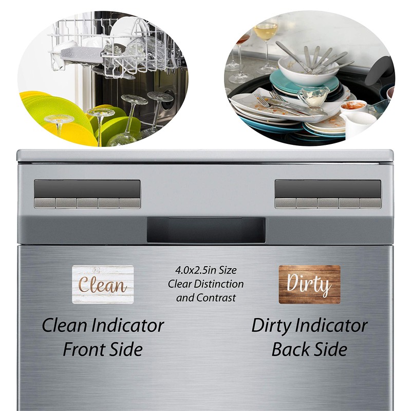 Dark Brown & White Wood Clean Dirty Magnet for Dishwasher,