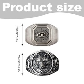 Pack of 2 men's rings, men's rings, men's rings, silver rings, rocker outfit men, stainless steel rings for men, signet ring (wolf scope ring + demon eye ring)