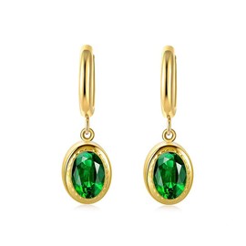 Emerald earrings 14K gold plated earrings emerald 6x8 mm oval zircon drop earrings for women, gild, Cubic Zirconia