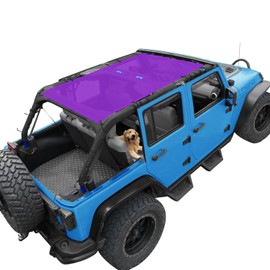 Coverspec JK Sun Shade Top Compatible with Jeep Wrangler 4 Door 2007 to 2018 Sunshade Sunroof Bikini Cover Blocks UV Wind Noise Purple Mesh for Full Length
