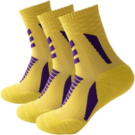 Dress Cici Athletic Cushion Quarter Socks for Men, Nylon Half Crew Training Socks, Basketball Running Hiking Socks (3 Pairs: Yellow), Asia Size One Size