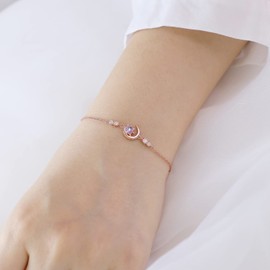 Meissa Bracelet for Women 925 Sterling Silver Crescent Moon Sun Star Bracelet Adjustable Mother's Day Jewelry Gift Birthday Christmas Gifts for Women Mom Wife Girls Her (Gold(Pink Stone))