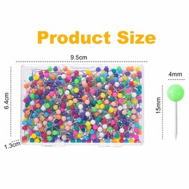 500pcs Colourful Push Pins, Map Pins Drawing with Plastic Round Head, Map Tacks Plastic Round Head Tacks with Steel Points Map Mark or Bulletin Board