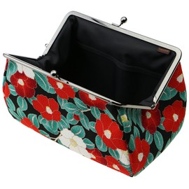 watona Crepe Coin Purse Makeup Pouch, Width 7.1 - 8.5 inches (18 - 21.5 cm), Large 5.5 inches (09 Black Camellia)