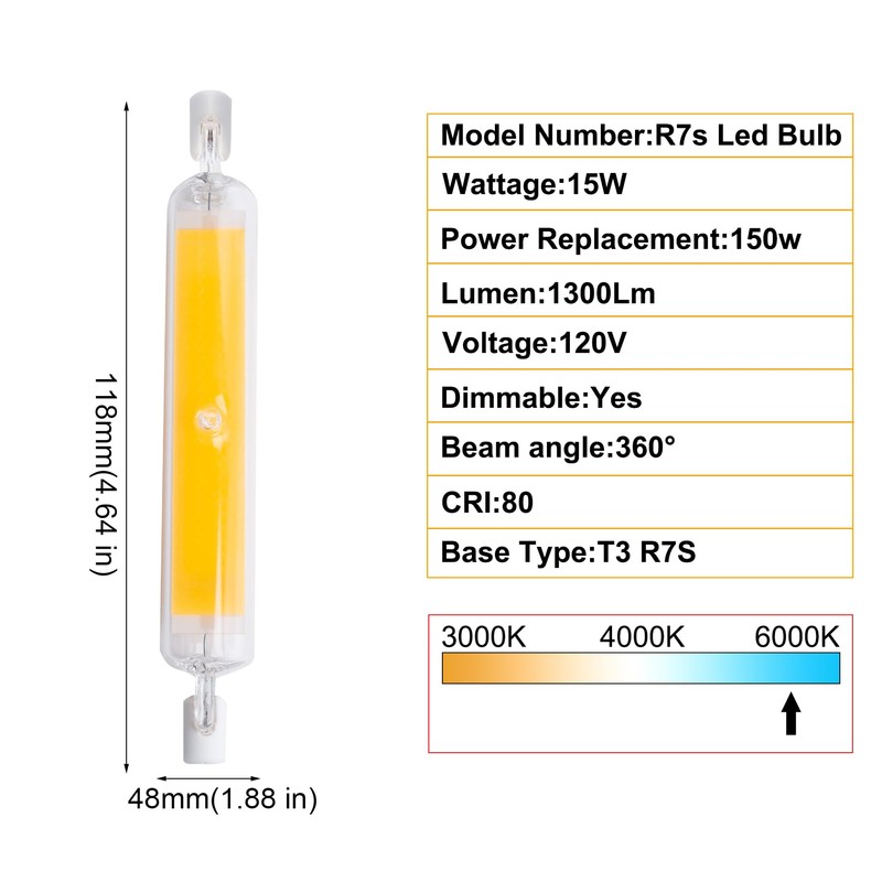 KIMROO 15W 118mm R7S LED Bulbs(2 Pack) 150W Halogen Equivalent